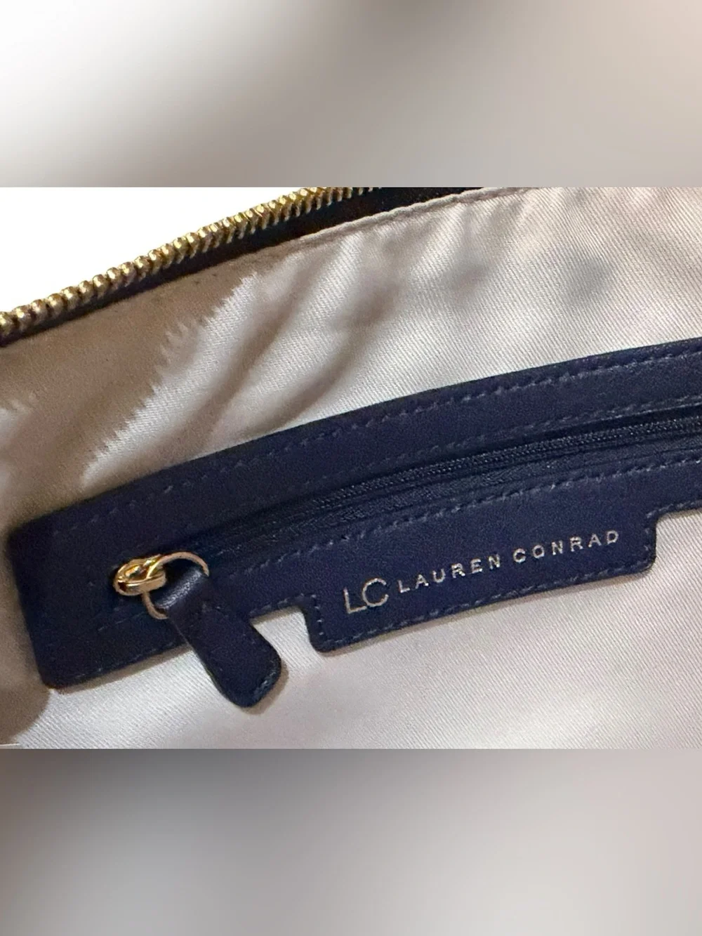 LC Lauren Conrad Collection Navy Blue Leather & Suede Scalloped Wristlet